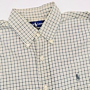 Polo Ralph Lauren Men Medium Blake Cotton Button Down Green Gray Plaid L/S Shirt